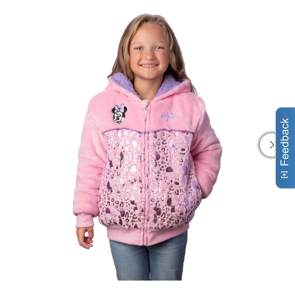 Disney Girls Fleece Sherpa Hooded Minnie Mouse Jacket Jacket